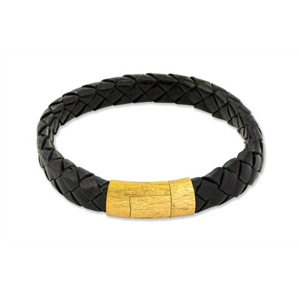 NEW TATEOSSIAN women's plated leather graffiato bracelet in black yellow gold